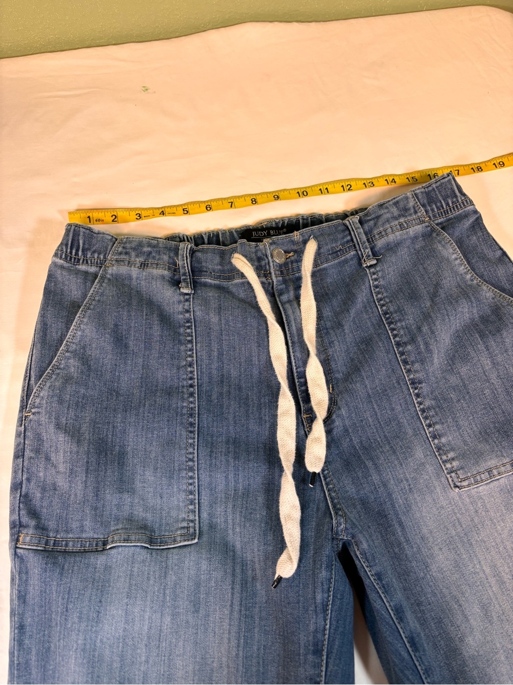 Judy Blue High Rise Elastic Waist Jeans Size 15/32 Drawstring Straight Leg Denim - Picture 5 of 6